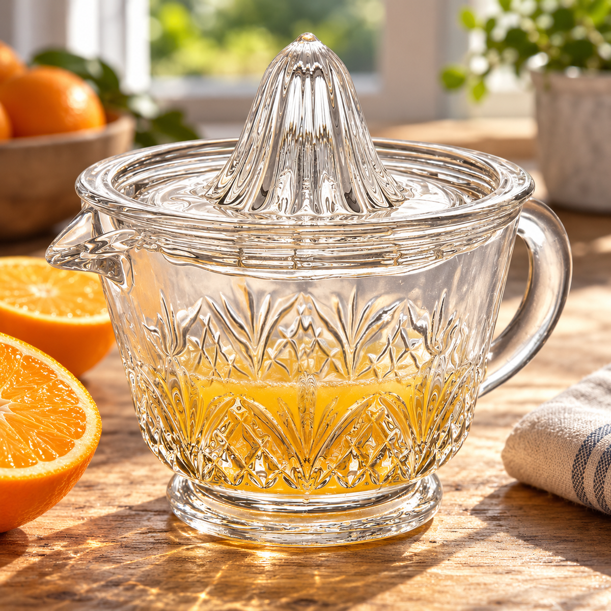 🍊 Glass Citrus Juicer|Clear Glass Kitchen Gift|Cut-Glass Pattern