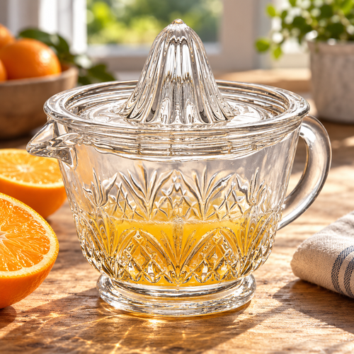 🍊 Glass Citrus Juicer|Clear Glass Kitchen Gift|Cut-Glass Pattern