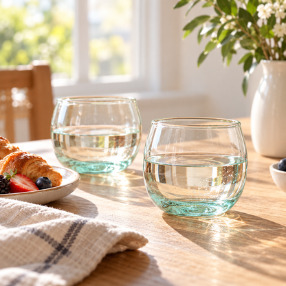 🥃 Round Glass Tumbler | Clear Glass for Home & Gifting | Aqua-Tinted Base