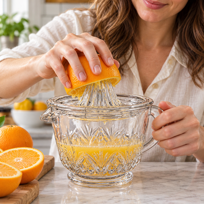 🍊 Glass Citrus Juicer|Clear Glass Kitchen Gift|Cut-Glass Pattern