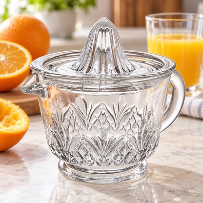 🍊 Glass Citrus Juicer|Clear Glass Kitchen Gift|Cut-Glass Pattern