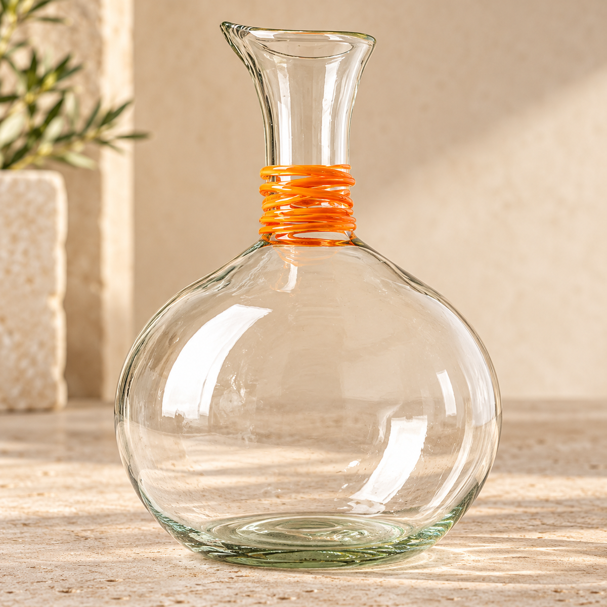 🍷 Glass Wine Decanter|Clear Glass Dining Gift|Orange-Wrapped Neck Detail!
