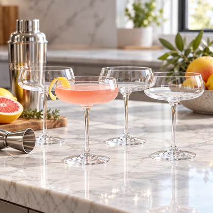 Coupe Glass Set|Clear Glass Bar|Cocktail Lover Gift|Wide Bowl