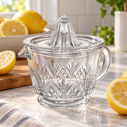 🍊 Glass Citrus Juicer|Clear Glass Kitchen Gift|Cut-Glass Pattern