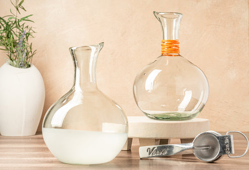 🍷 Glass Wine Decanter|Clear Glass Dining Gift|Orange-Wrapped Neck Detail!