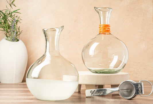 🍷 Glass Wine Decanter|Clear Glass Dining Gift|Orange-Wrapped Neck Detail!