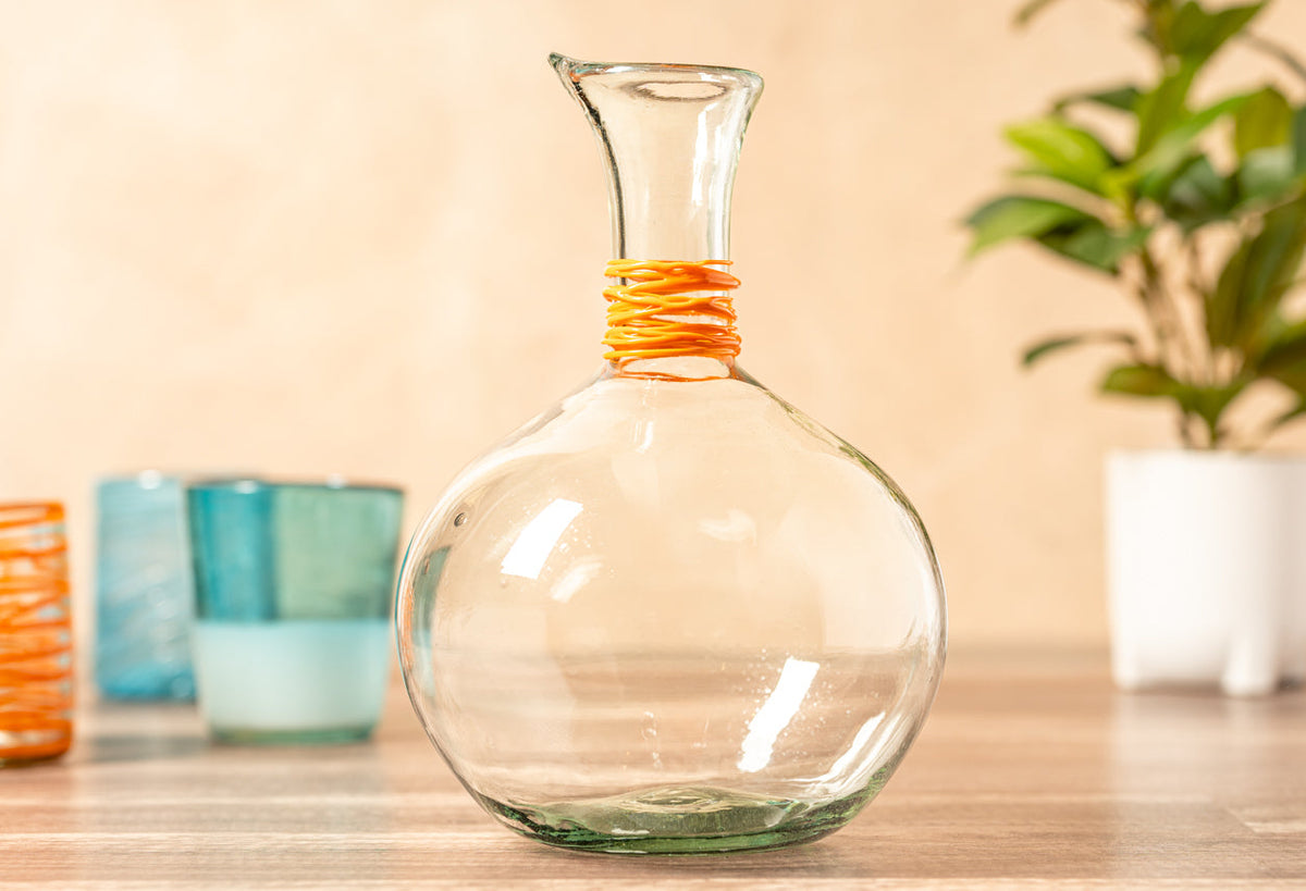 🍷 Glass Wine Decanter|Clear Glass Dining Gift|Orange-Wrapped Neck Detail!