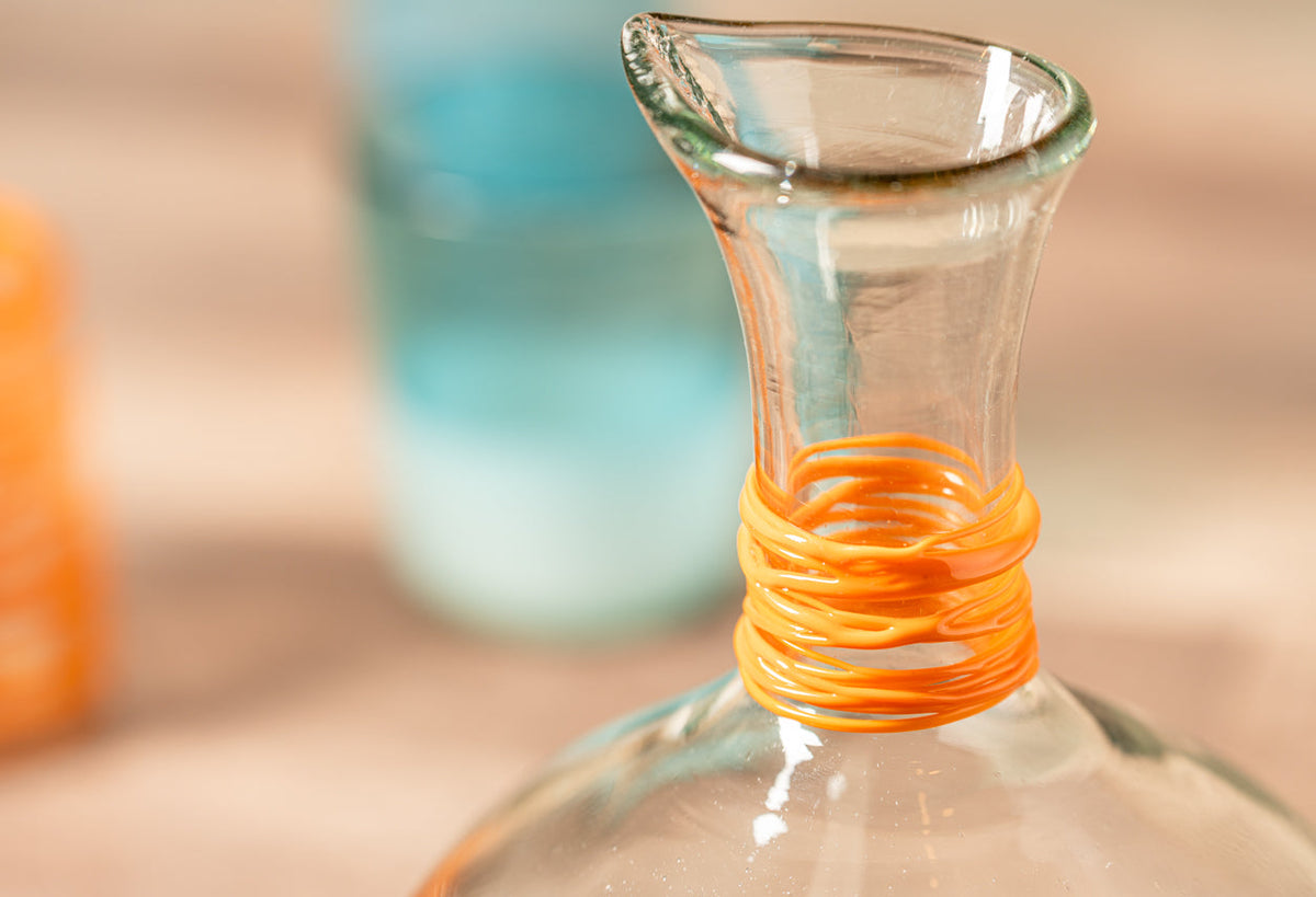 🍷 Glass Wine Decanter|Clear Glass Dining Gift|Orange-Wrapped Neck Detail!