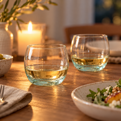 🥃 Round Glass Tumbler | Clear Glass for Home & Gifting | Aqua-Tinted Base