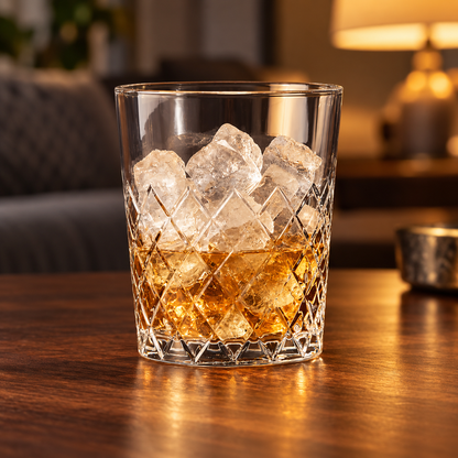 🥃 Diamond-Cut Whiskey Glass|Clear Glass Bar Gift|Sparkling Pattern