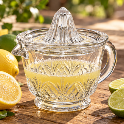 🍊 Glass Citrus Juicer|Clear Glass Kitchen Gift|Cut-Glass Pattern