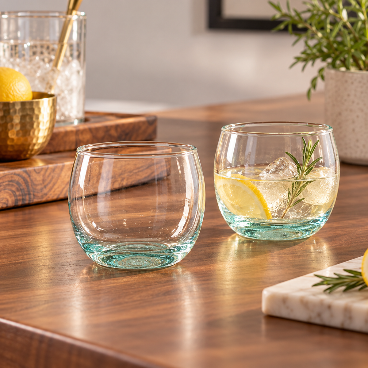 🥃 Round Glass Tumbler | Clear Glass for Home & Gifting | Aqua-Tinted Base